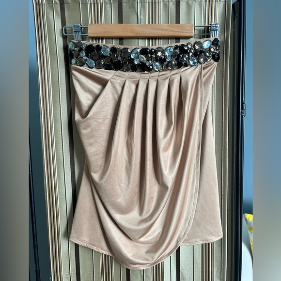 Cache Tops - Cache gold jewelled strapless top